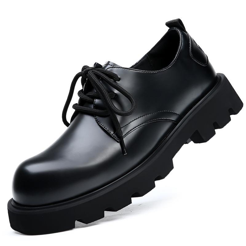 Kožené Derby boty Pánské Nízké Martensky Kulatá špička Boty s velkou hlavou Černé Pracovní boty Platforma Ležérní Kožené boty