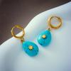 Gold Plated Turquoise Teardrop Drop Hoop Earrings with Flower Accent