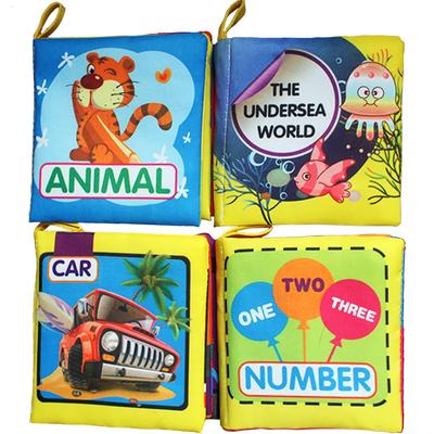 4PCS English Newborn Baby Cloth Picture Book Set Sound Learning Animal Knowledge 3-6months 1 To 2 Year Cognitive Development Toy