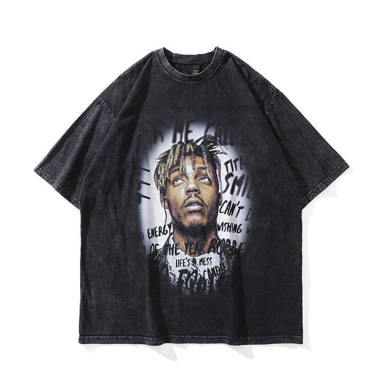 European And American Hiphop Retro Skull Print Washed Old Short-Sleeved T-Shirt Men'S And Women'S Vintage Hip-Hop Vintage