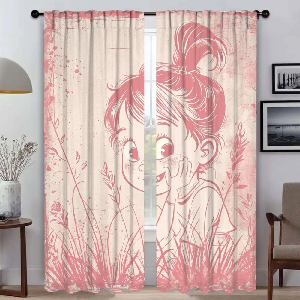 Partition Naughty Little Girl Window Curtain for Room 2 Panel Curtains for Bedroom Shades Halloween Decoration Living Kitchen