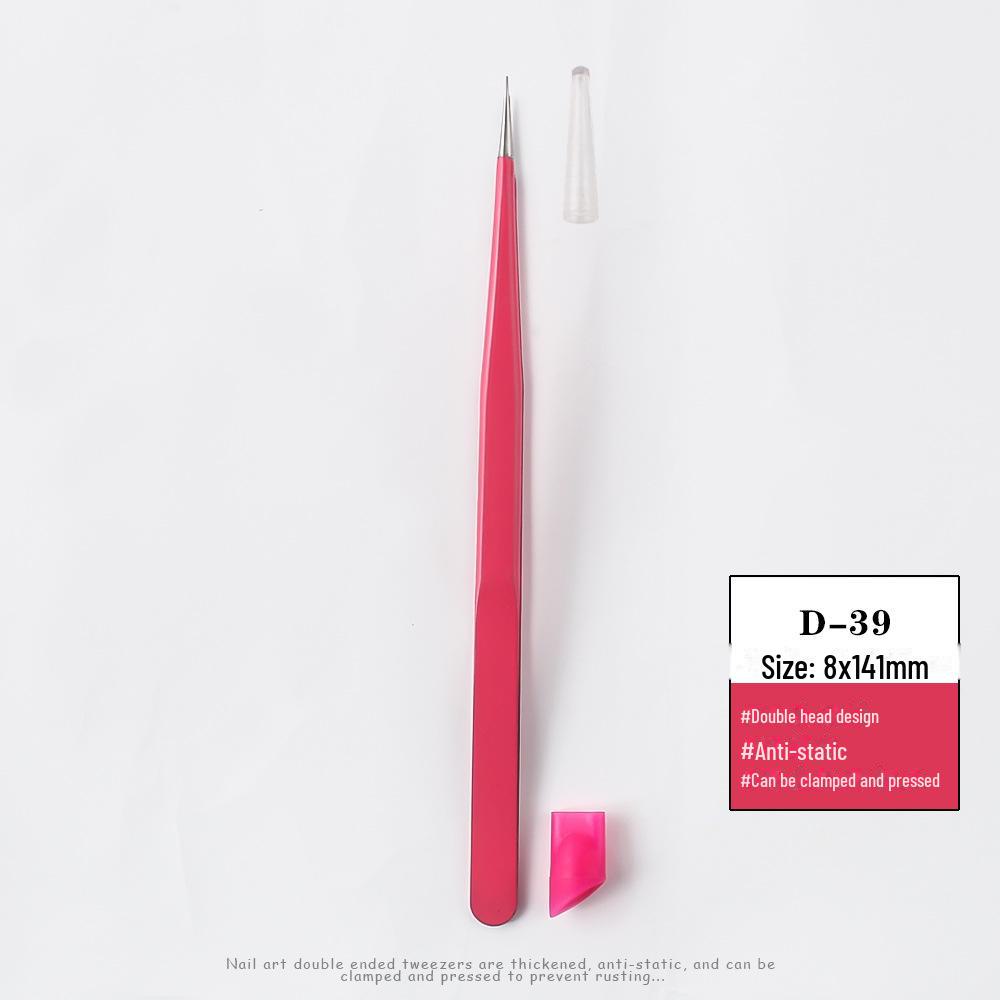 Double-Headed Multifunctional Nail Art Tweezers with Silicone Press Stick and Straight Head for Embossed Stickers and Jewelry Clippers.