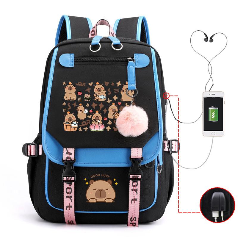 Fashion Trend Kapibara Leisure Burden Reduction Travel Bag Multifunctional Large Capacity USB Student School Bag