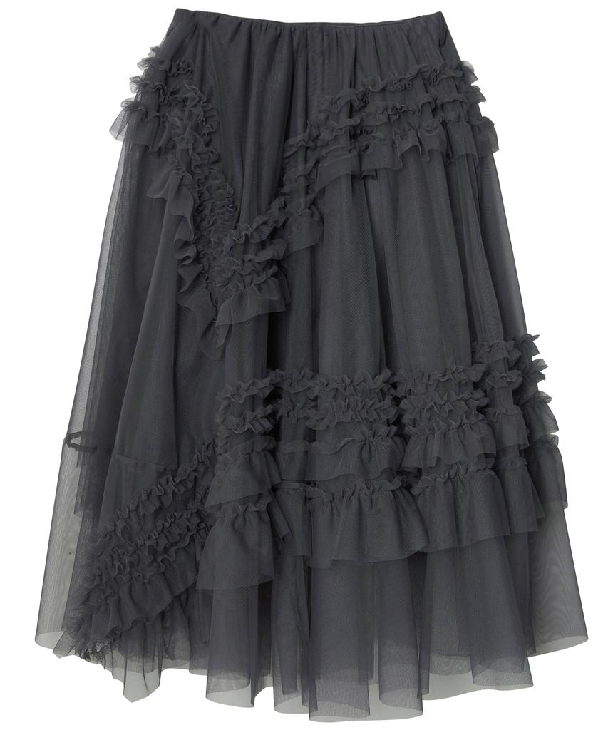 Peulleeoeob Tulle Layered Long Skirts (Fl-266_Charcoal)