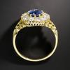 New Luxury Aquamarine Gemstone Gold Color Rings For Women CopperJewelry Vintage Exquisite Ring Anniversary Engagement Gifts