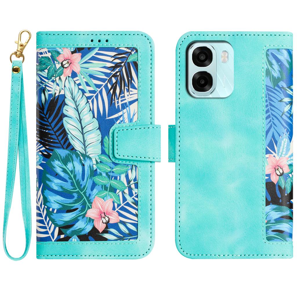 For Oppo A6x 5G Case PU Leather Floral Phone Cover with Card Slots