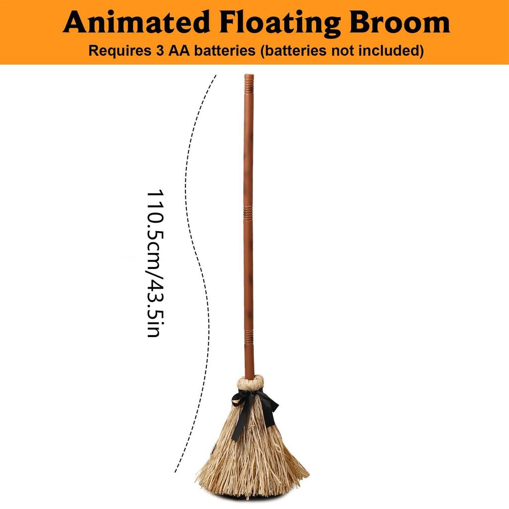 Witch Brooms Floating Broom 43.5 Inches Floating Witch Decorations With Spooky Sounds For Halloween Party Outdoor Porch