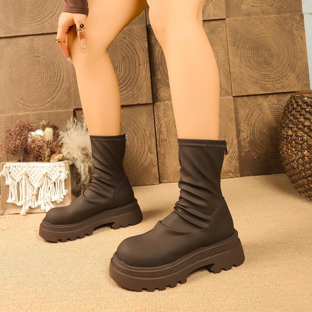 Loose Soft Leather Women's Boots Soft Elastic Sole Not Tired Feet Warm Breathable Thick Bottom Height Increase Fashion Comfortable Martin Boots