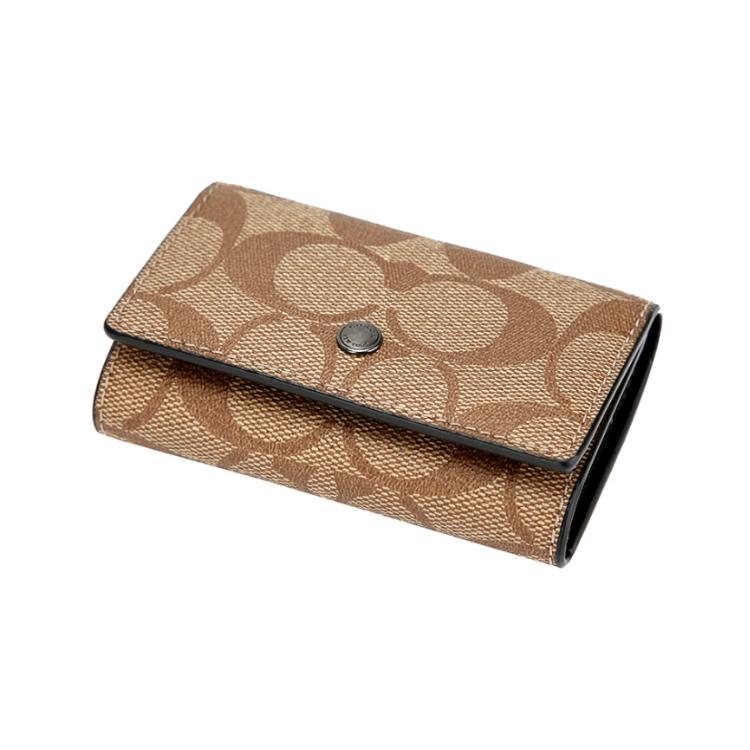 New COACH Key Case Artificial Leather Key Pouch Unisex Brown Monogram 78675-QBTN2