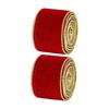 Pack Of 2 Elegant Velvety Christmas Ribbon With Gold Needle Border For Gift Wrapping And Seasonal Styling