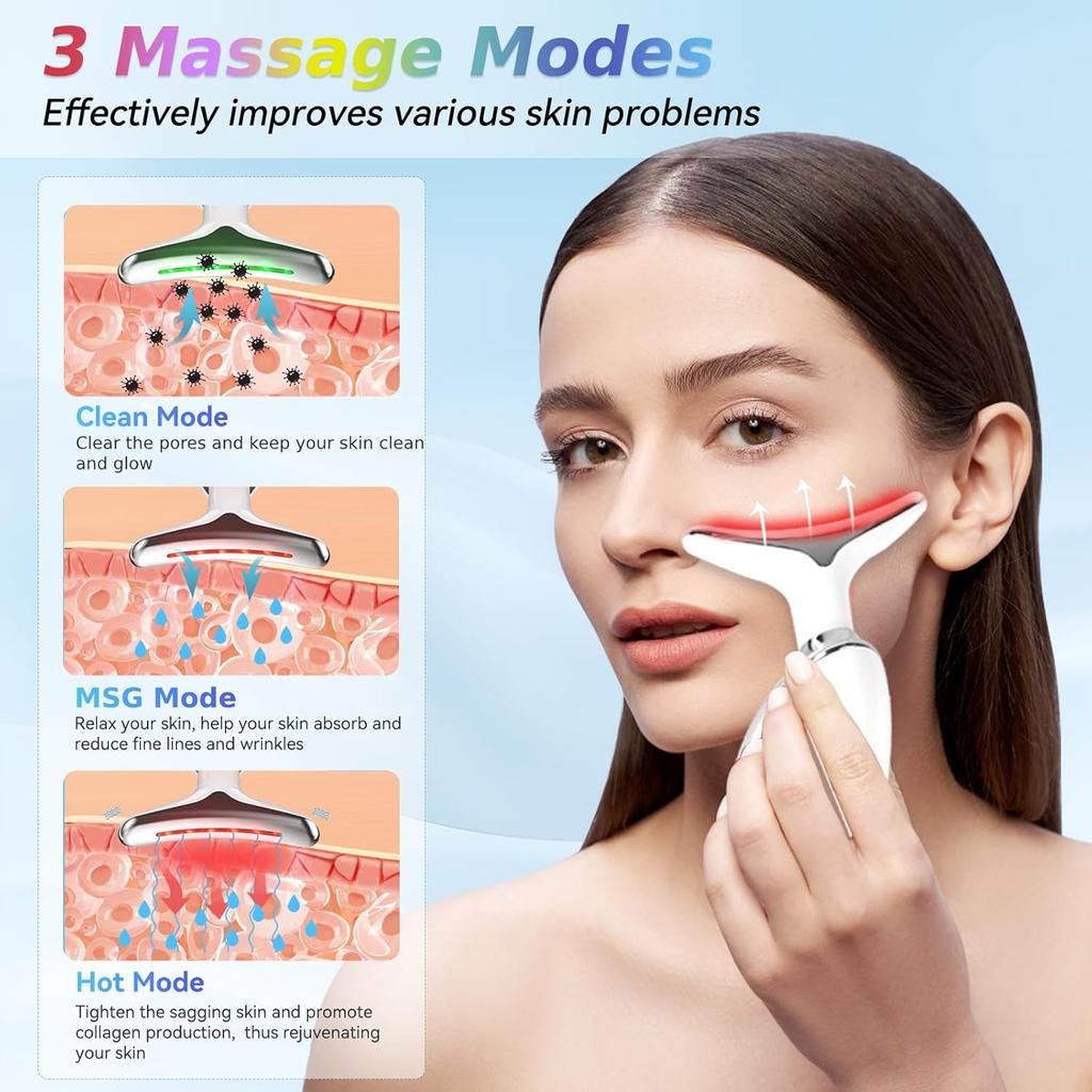 Facial and neck massager beauty device 3-color phototherapy facial massager tightens, lifts, removes neck wrinkles