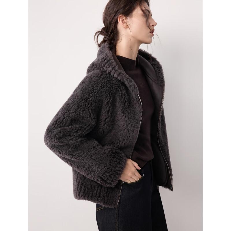 ELLE Women's 100% Wool French Hooded Plush Jacket