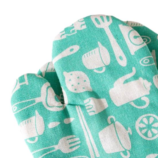 Thickened Cotton-Linen Oven Mitts with Non-Slip Grip Heat-Resistant Baking Gloves for Microwave Grill Breathable