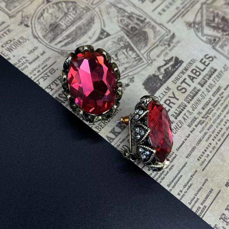 Vintage Rhinestone Crystal Glass Earrings Art Studded Jewelry