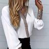 Spring and Autumn Women's Wear V-neck Leopard Print Thin, Casual and Elegant Long-sleeved Shirt Top