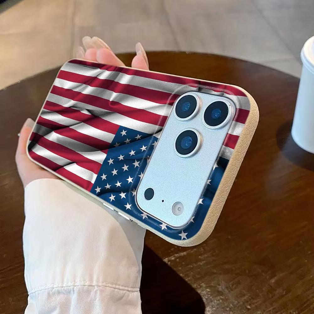 American Flag Pattern Phone Case For iPhone 17 Pro Max 16 15 Plus 14 13 12 11 Pro 16E 17Air XR XS Lychee Textur Soft Cover