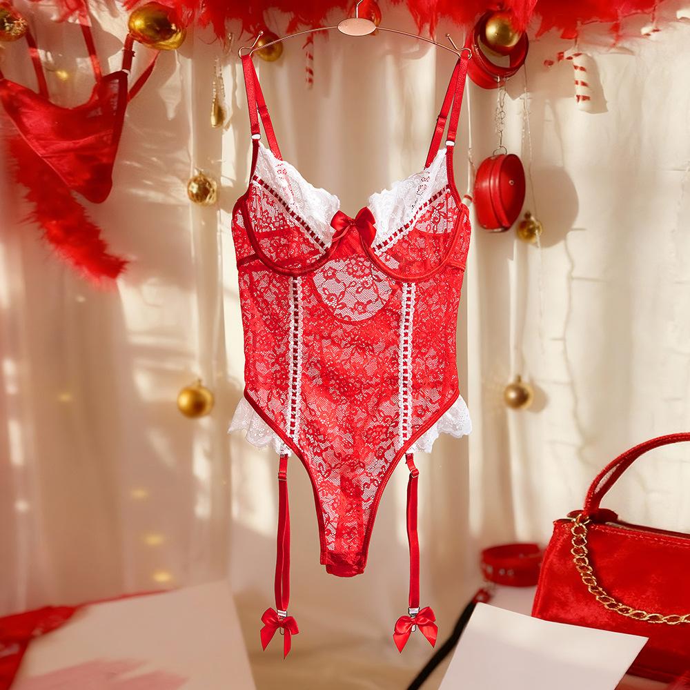 Women S Valentine S Day Cute Lace Trim Elastic Tight Camisole Bodysuit Sexy Lingerie