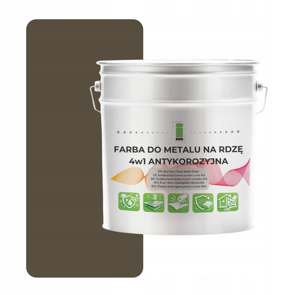 Farba do metalu na rdzę 4w1 szaro brązowa ral7013 i see ocynk 5l satyna