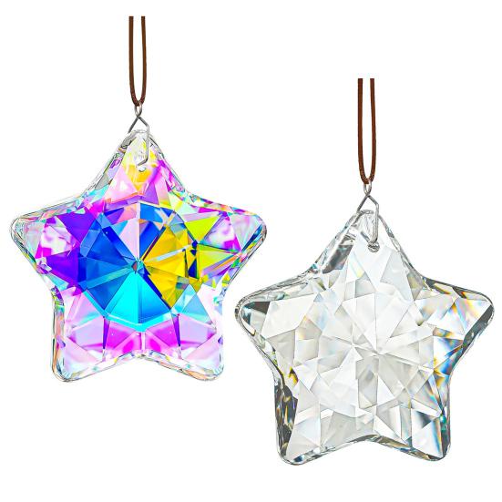 Yousheng 1/6Pcs Faux Crystal Star Suncatcher Decoration Indoor Outdoor Garden Window Wall Hanging Rainbow Maker Clear Five-pointed Star Ornament