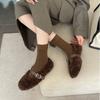 Fashion Winter Warm Plush Flat Shoes Women Fashion Round Toe Narrow Buckle Designer Shoes Cozy Soft Bottom Casual Shoes Zapatos De Mujer