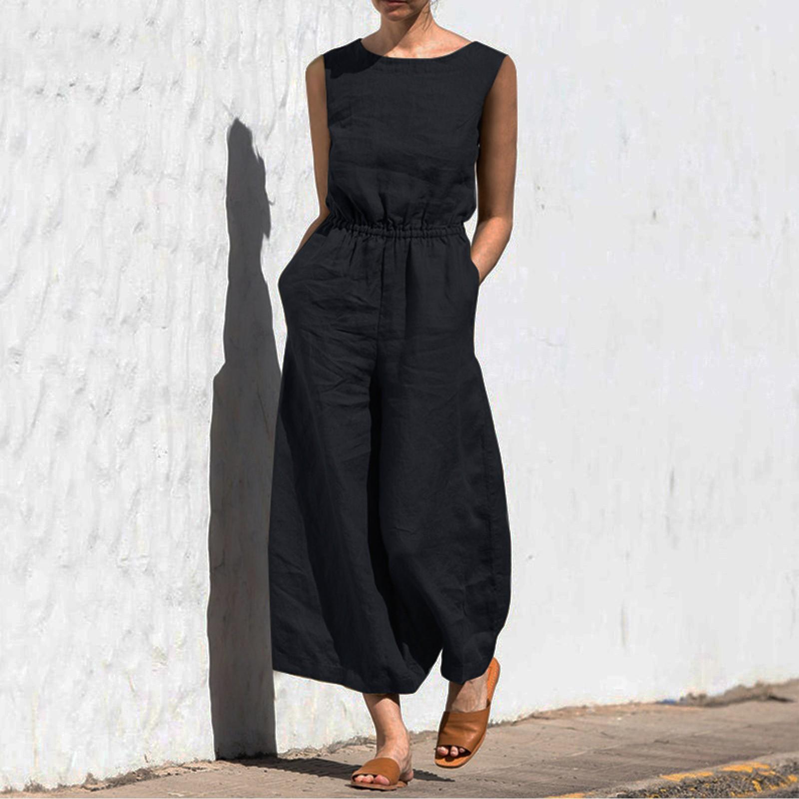 

Женский летний модный комбинезон на пуговицах с широкими штанинами и карманами, однотонный комбинезон с короткими рукавами XXL чёрный