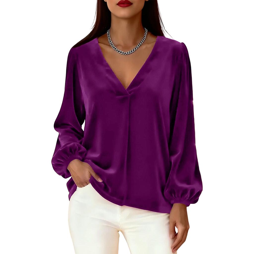 Women's Fashion Long Sleeve Casual Velvet Blouse