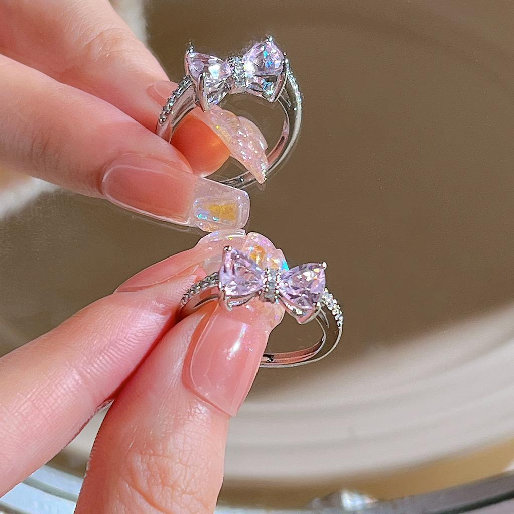 Y2K Pink Crystal Irregular Heart Ring Vintage Shiny Zircon Opal Love Open Ring for Women Kpop Punk Girl Party Jewelry Gifts 2023