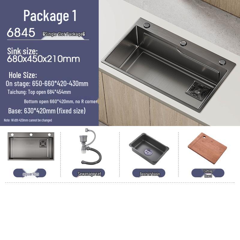 Handmade Gunmetal Gray SUS304 Stainless Steel Large Single Bowl Kitchen Sink