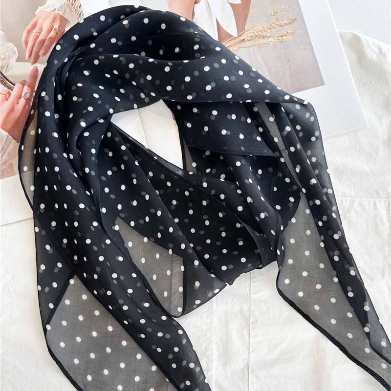 160*30cm Summer Retro Polka Dot Long Silk Scarf – Oversized Oblong Shawl Lightweight Wrap for Women