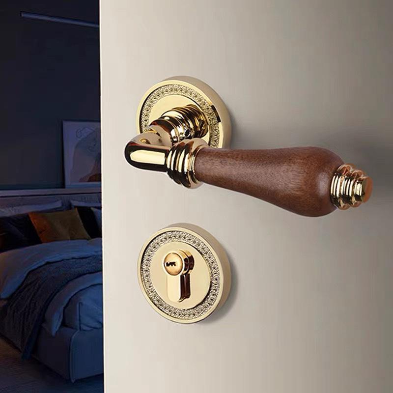 Euro Walnut Wood Handle Door Lock Indoor Universal Security Door Locks Bedroom Mute Deadbolt Lock Furniture Hardware Accessories
