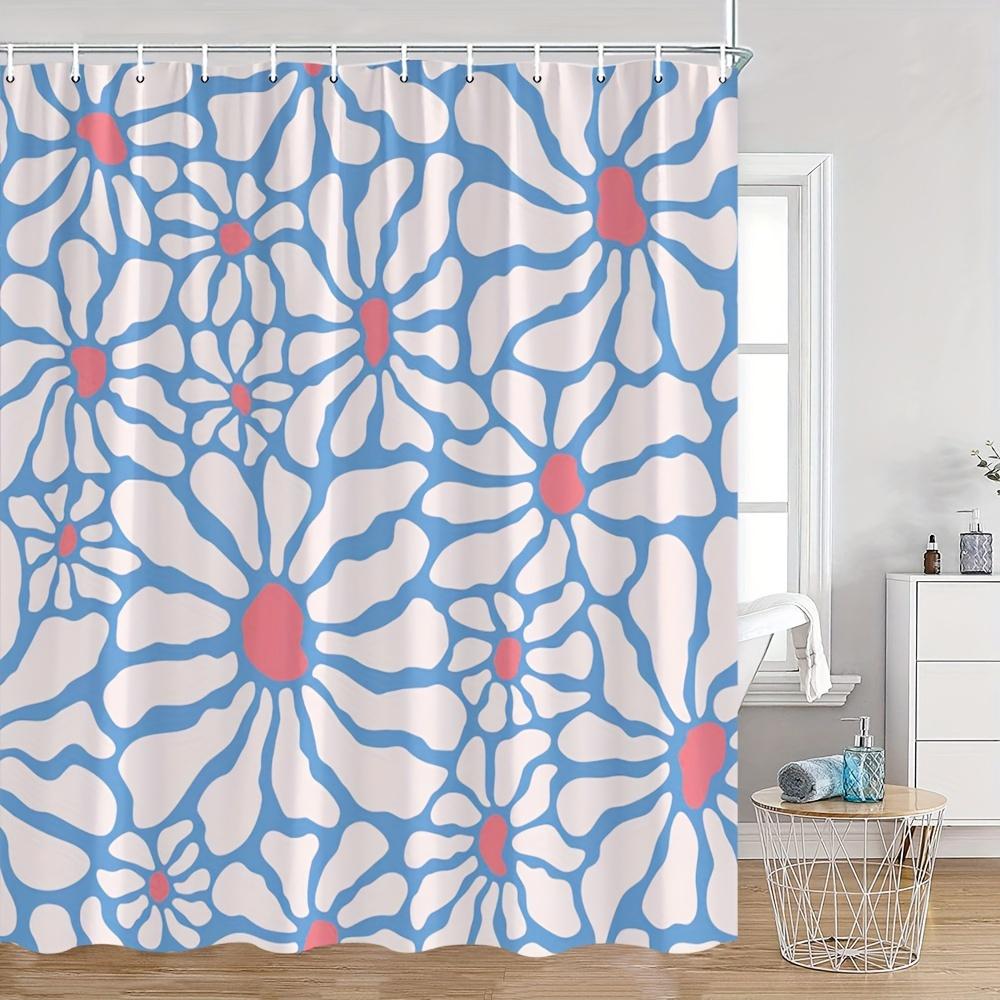 

Chic Daisy Pattern Shower Curtain - Abstract Floral Design In Pink & Blue, Modern Bathroom Decor, Polyester Fabric With Hooks W60H190(CM)-1 Pcs