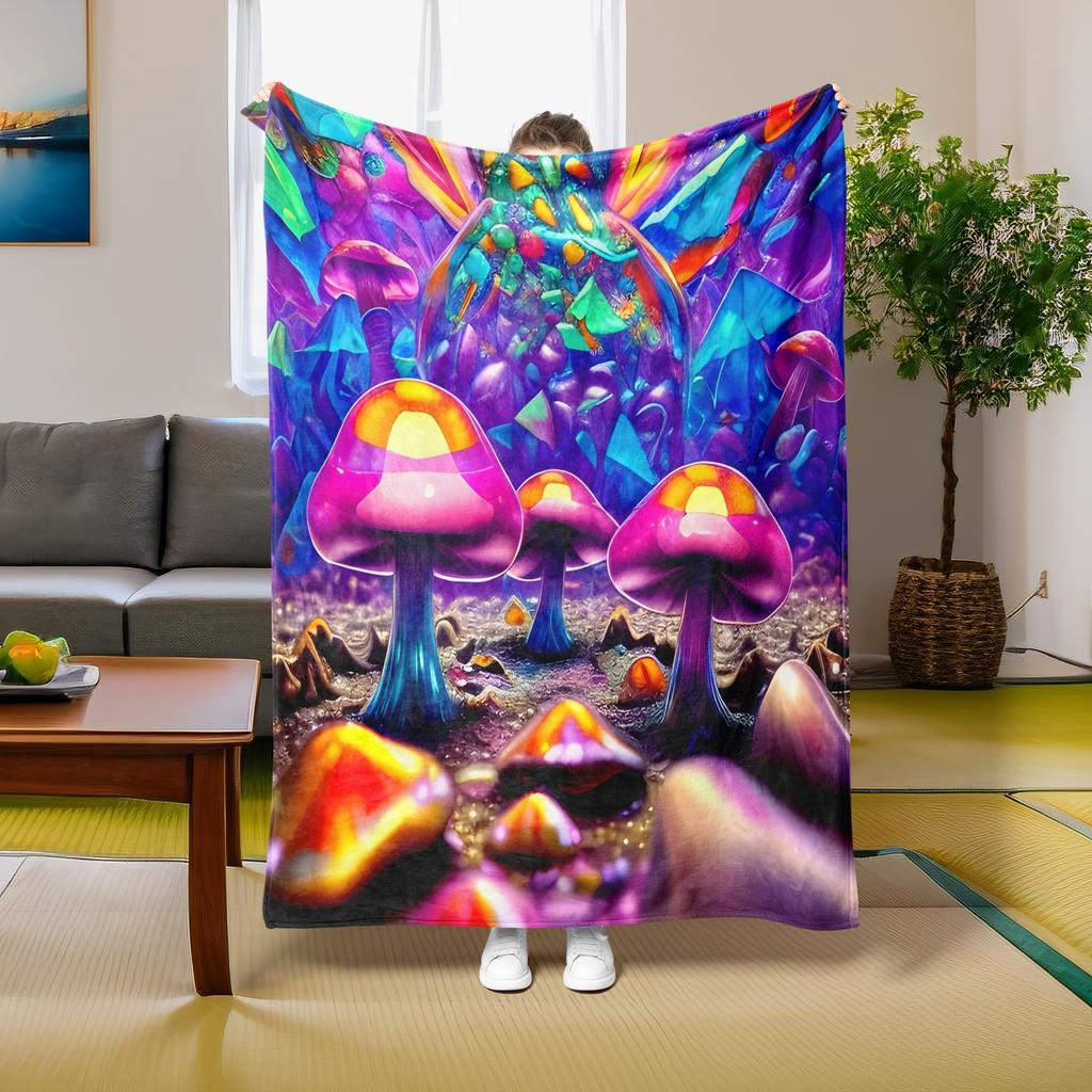 1PC Throw Fantasy Mushroom Flannel Blanket Forest Mushroom arts Bohemia style Soft thin Blankets for Home Car Camping Nap Picnic