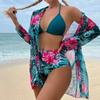 Dreiteiliger Bikini mit tropischem Druck für Frauen 2023 Neuer Badeanzug mit hoher Taille zum Überziehen Bademode Brasilianischer Biquini-Badeanzug