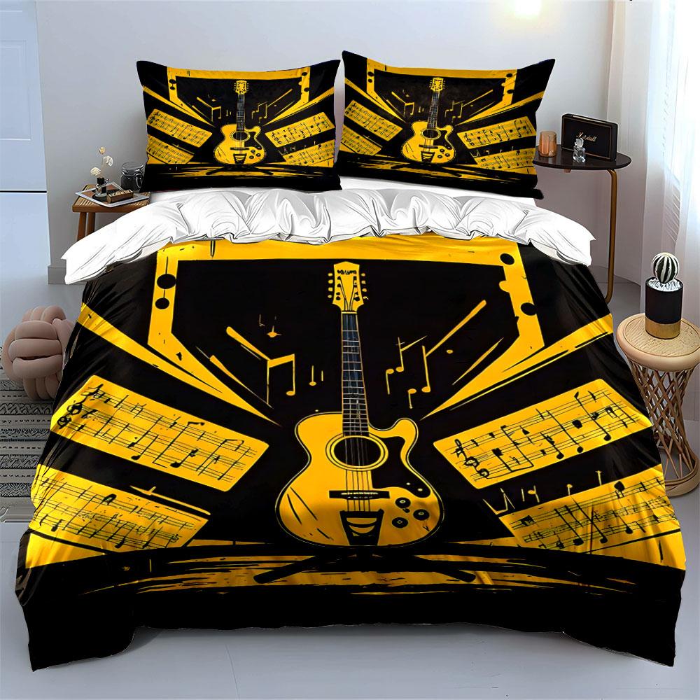 Guitar, Musical Notes, Sheet. Bedding Sets Duvet Cover Sets Duvet Covers Pillowcases(1 * Duvet Cover 2 * Pillowcases, Without Duvet Insert)