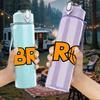 1PC BRO Bold Letter Text Art Print 750ml Color Plastic Sports Water Bottle Leakproof Flip Straw Lid Suitable for Sports Office Home Use