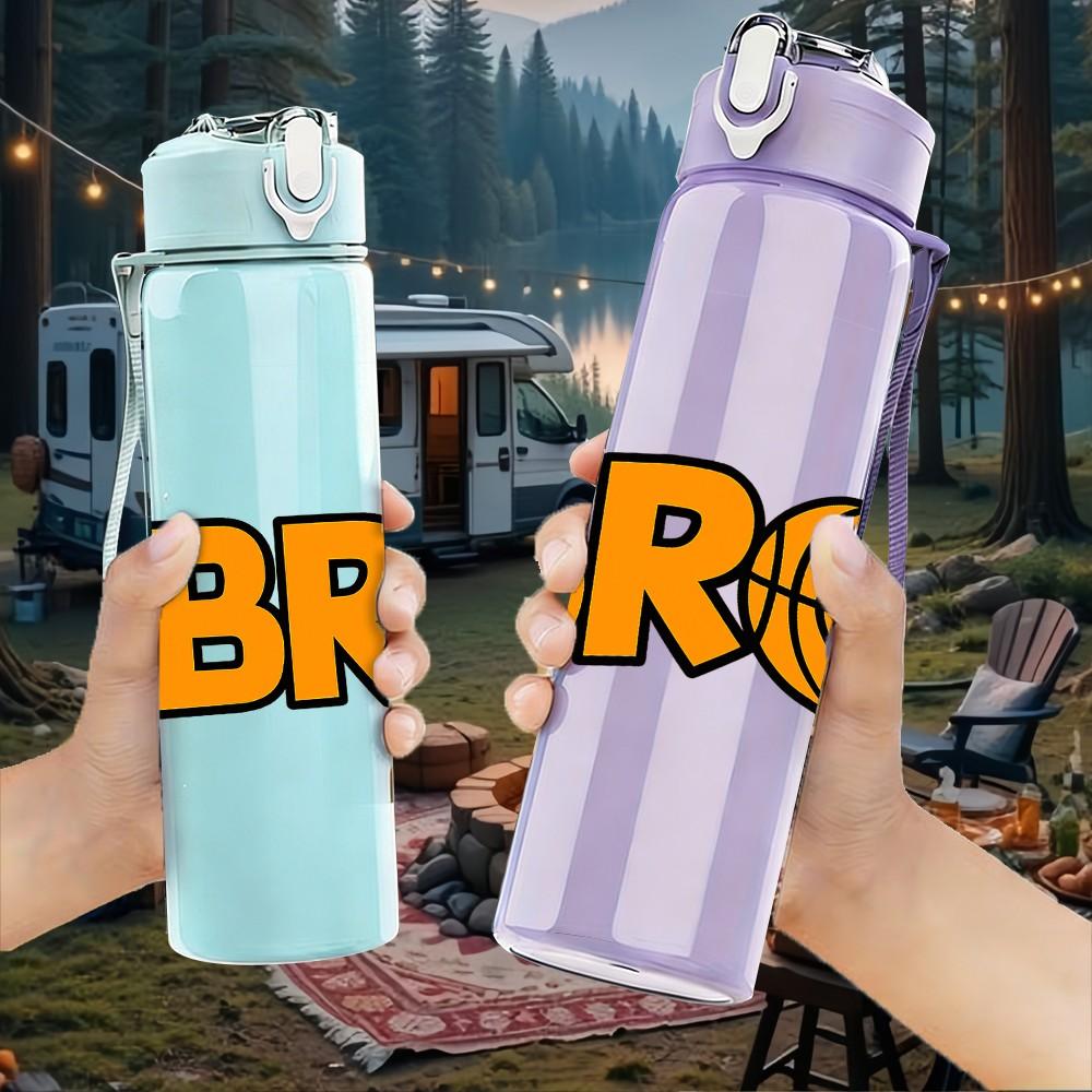 1PC BRO Bold Letter Text Art Print 750ml Color Plastic Sports Water Bottle Leakproof Flip Straw Lid Suitable for Sports Office Home Use