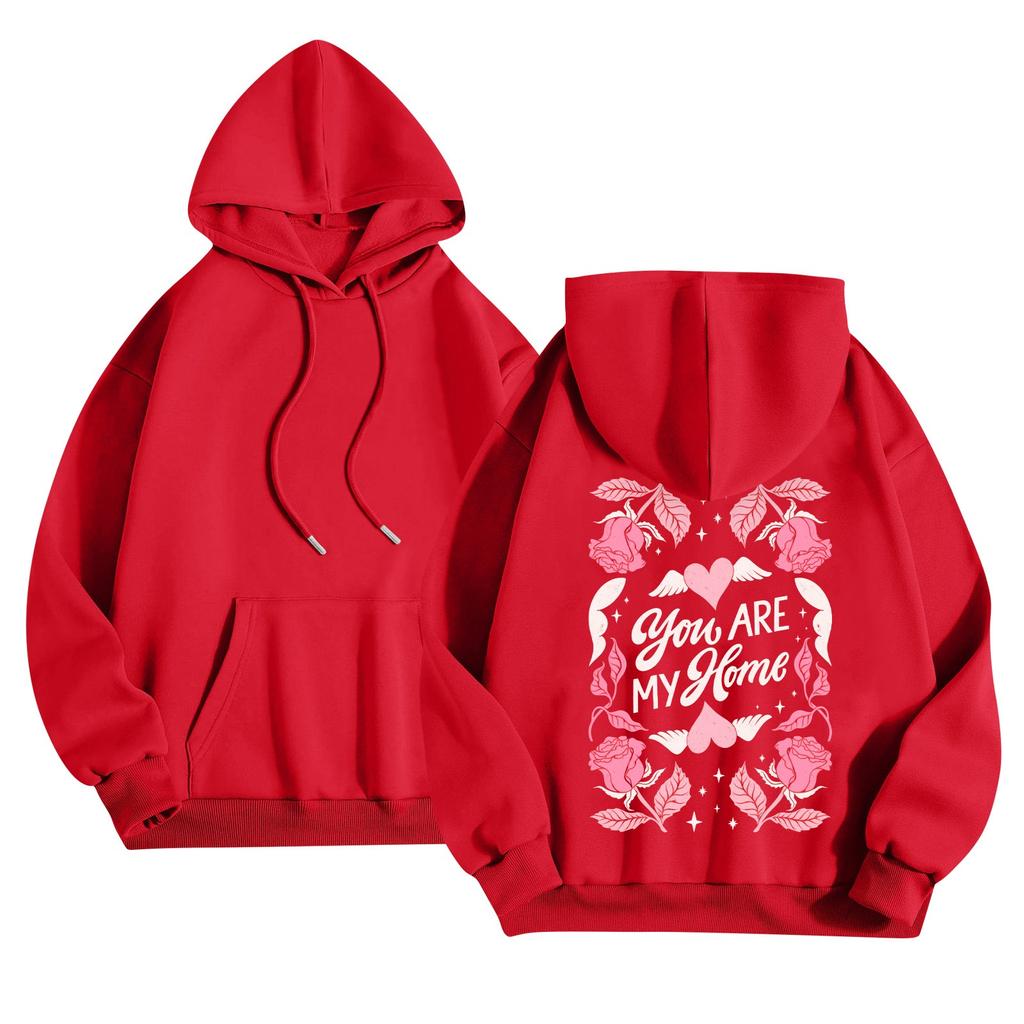 Women's Round Neck Long Sleeve Floral Print Top Hooded Sweatshirt