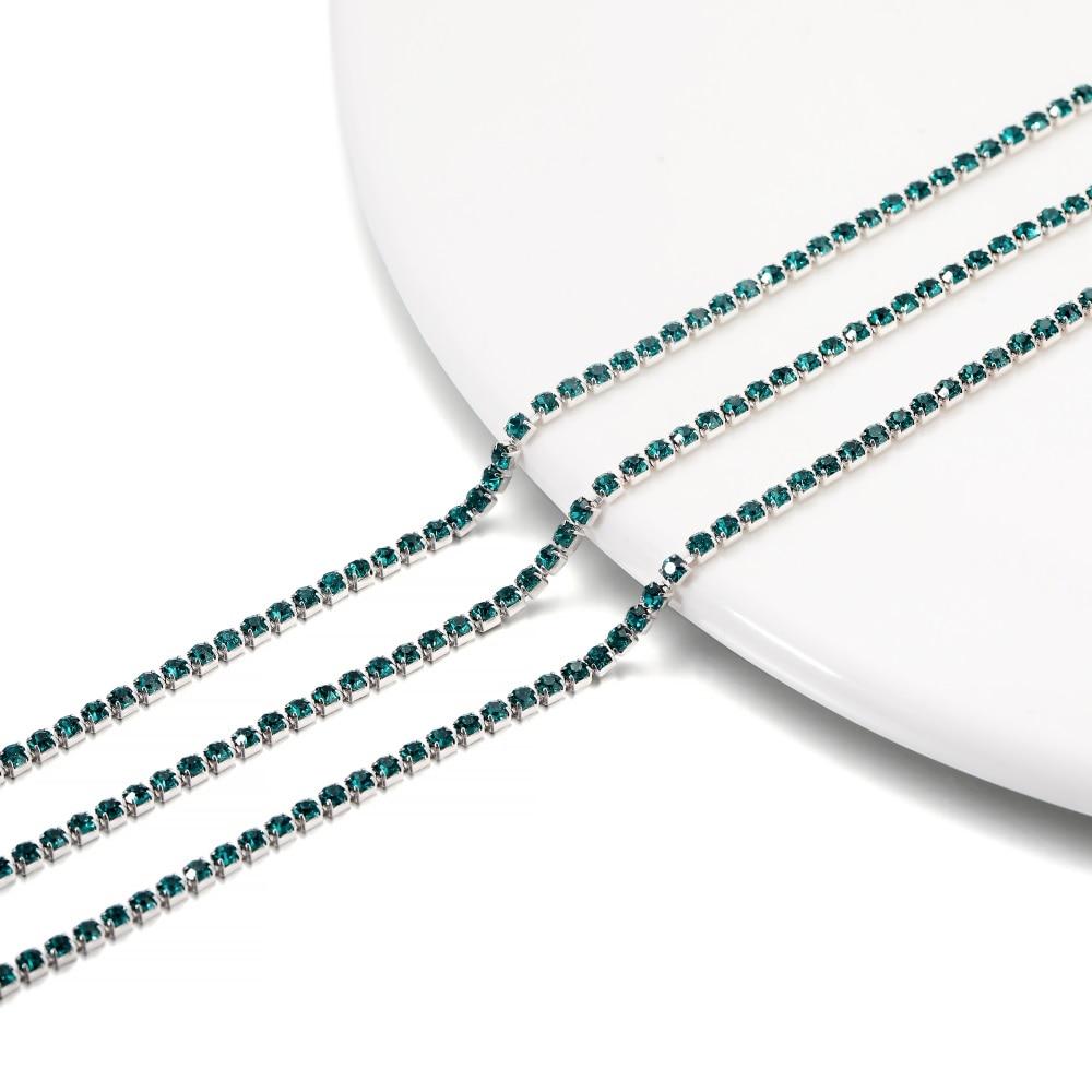 

1 метр, цепочка со стразами, серебряная основа, стеклянные стразы, красочная цепочка для отделки чашек для DIY ожерелья, аксессуары для изготовления ювелирных изделий