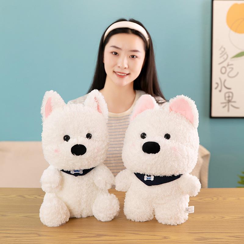 Adorable Scarf White Dog Plush Toy Soft Stuffed Animal For Gifts And Events