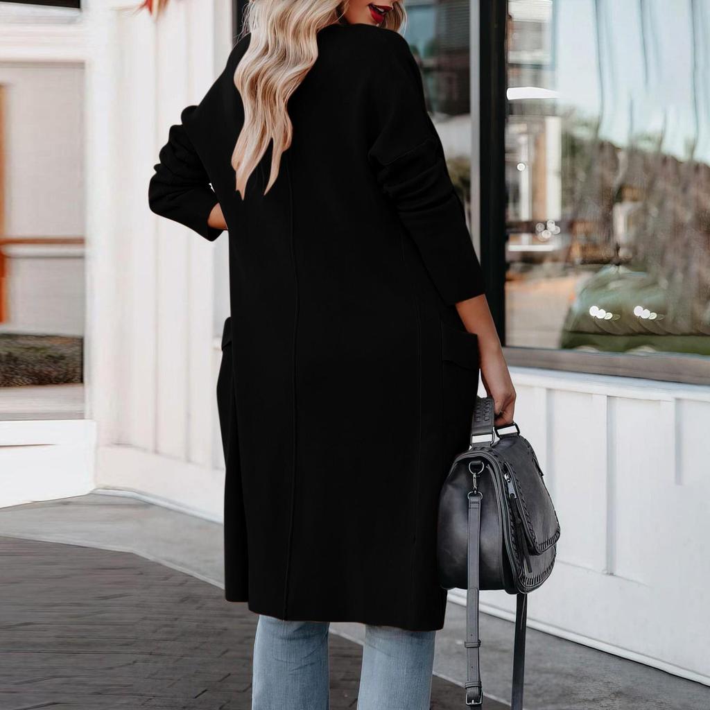 Women's Casual Long Sleeve Long Knitted Cardigan Outwear Draped Open Front Jackets