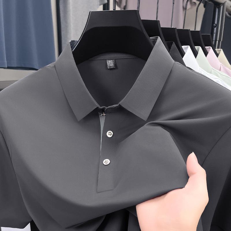 Direct T-Shirt Short-Sleeved Medium Blue Solid Color Casual Ice Silk Men'S Polo Shirt