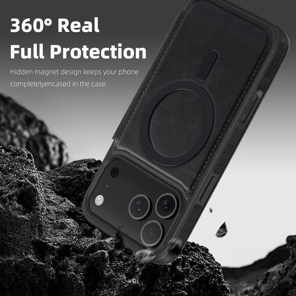 Phone Case for IPhone 16 Pro Max 17 Air 16E 15 Plus 14 13 12 11 Magnetic Charging Card Holder Wallet RFID Blocking Leather Cover
