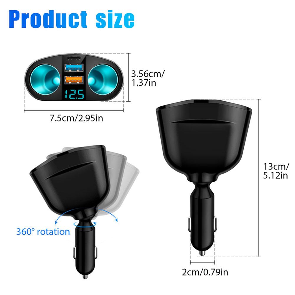 QC3.0 Car Charger 12V/24V Dual USB Power Adapter Car Cigar Lighter Socket Type-C+QC3.0+2.4A Blue LED Digital Display 120W