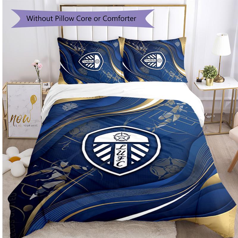 Leeds United Fußball Bedrucktes 3-teiliges Bettwäscheset, Bequemes hautfreundliches Schlafzimmer Bettbezug-Set