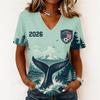Women's Casual Short Sleeve V-Neck T-Shirt with Soccer Flag Print for Day Fan Wear