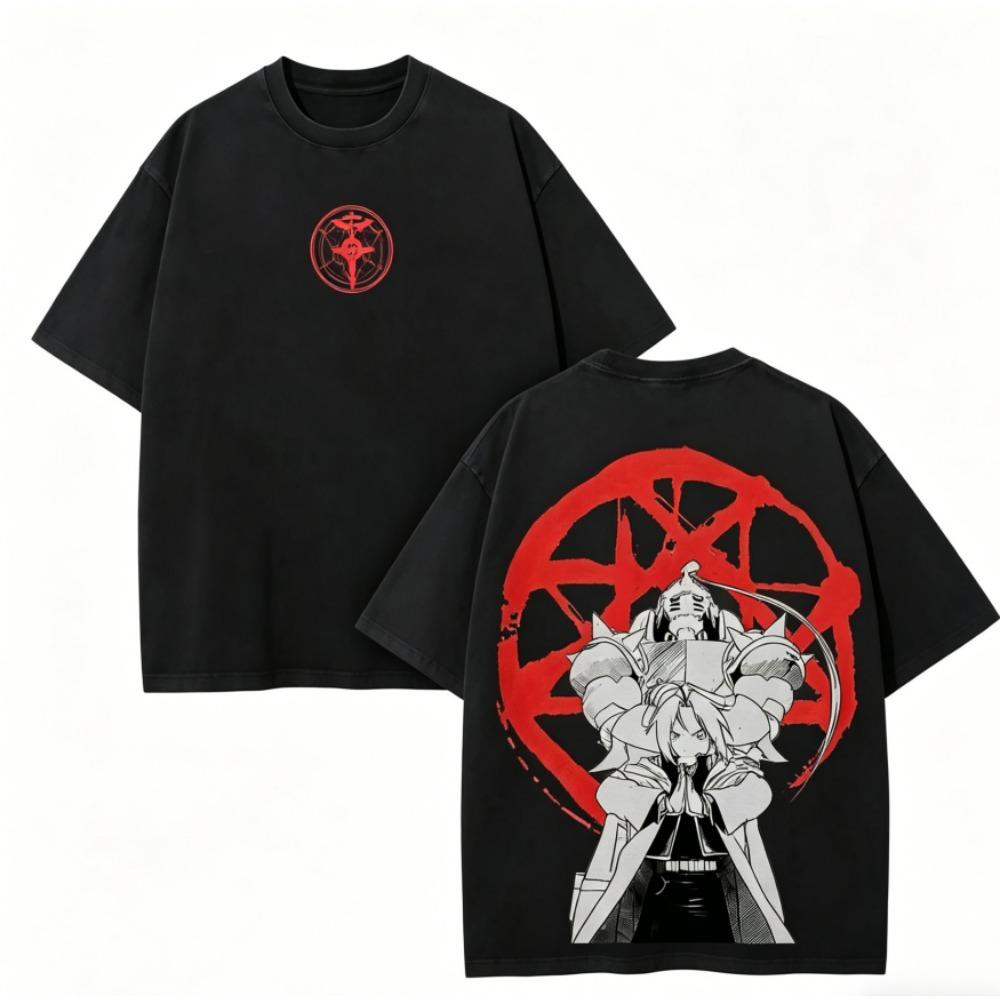 Fullmetal Alchemist Anime Lover Washed T-shirt Year round clothing high quality personality Clothes Plus Size Unisex New Model Couples tee