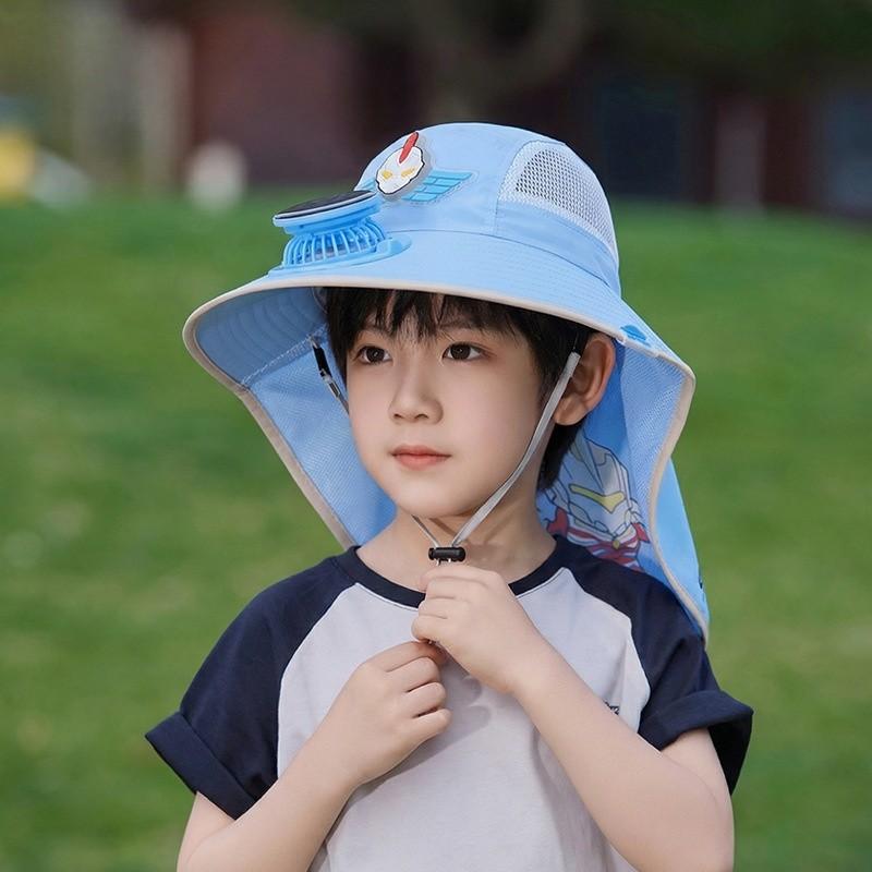 Ultraman Kids Summer Sun Hat With Fan And Wide Brim For Outdoor Protection