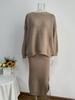 Women's Ribbed Knit Skirt Set Autumn Winter New Elegant Cardigan Sweater + Slit Midi Skirt