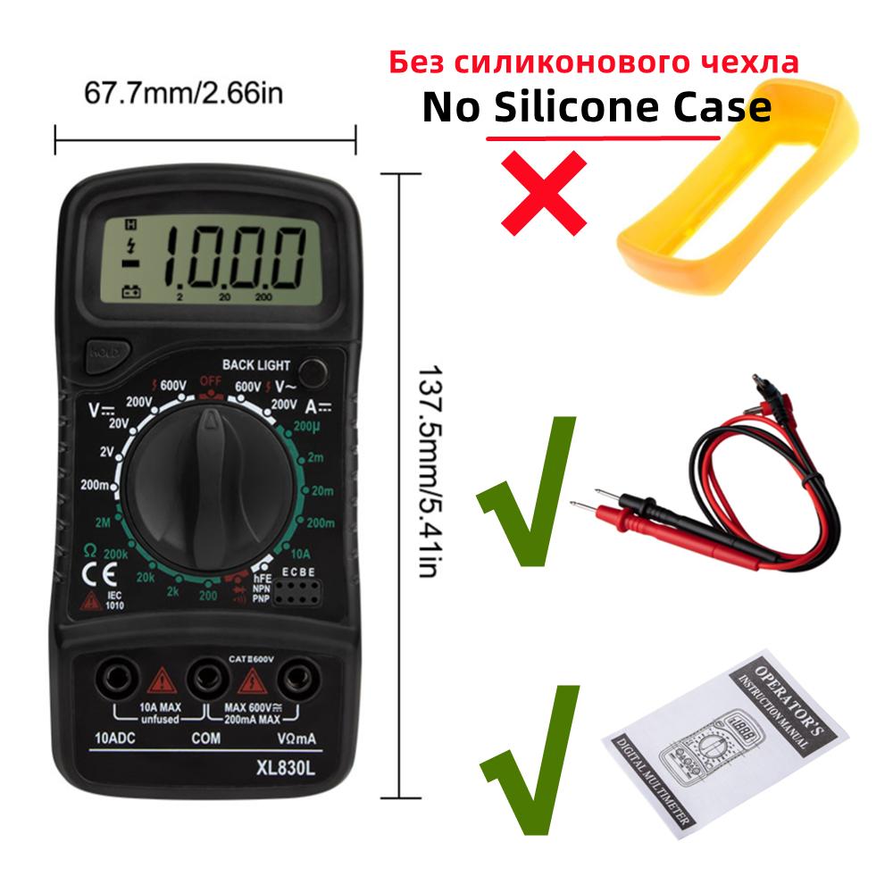 XL830L Handheld Digital Multimeter LCD Backlight Portable AC/DC Ammeter Voltmeter Ohm Voltage Tester Meter Multimetro