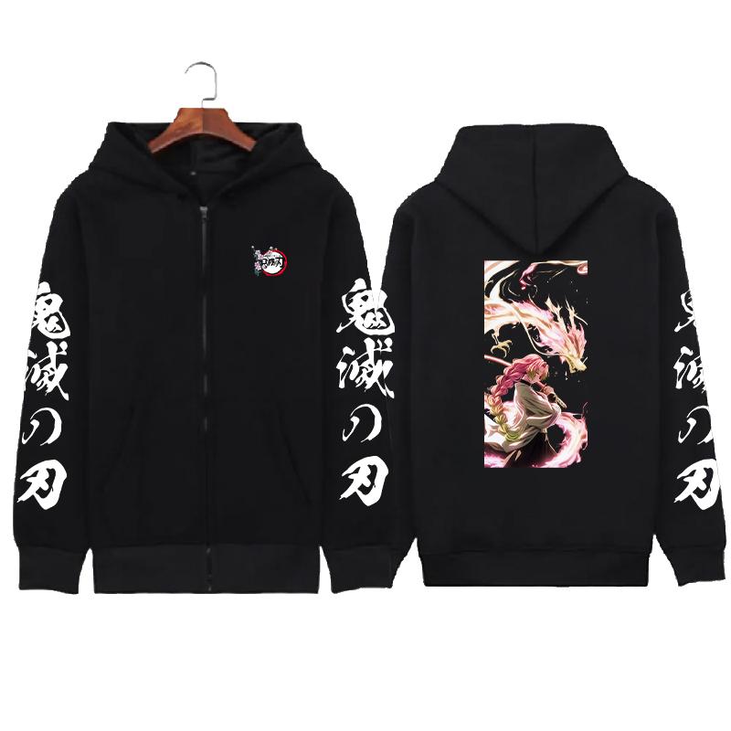 Hot Anime Demon Slayer Kanroji Mitsuri Printed Hooded Men Women Zipper Hoodies Manga Sweatshirt Harajuku Casual Zip Up Jacket